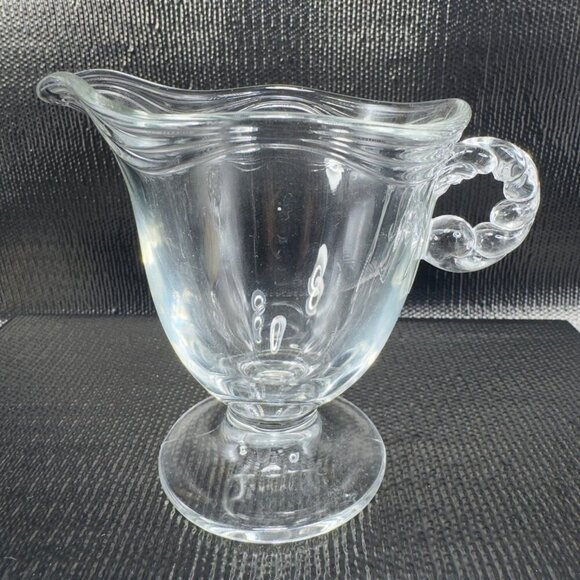 1930s Fostoria Coronet Clear Glass Creamer Small Pitcher Manganese 365nm UV Glow - Picture 10 of 12